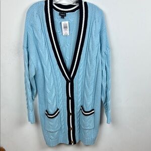 Light Blue Cable Knit Cardigan Sweater